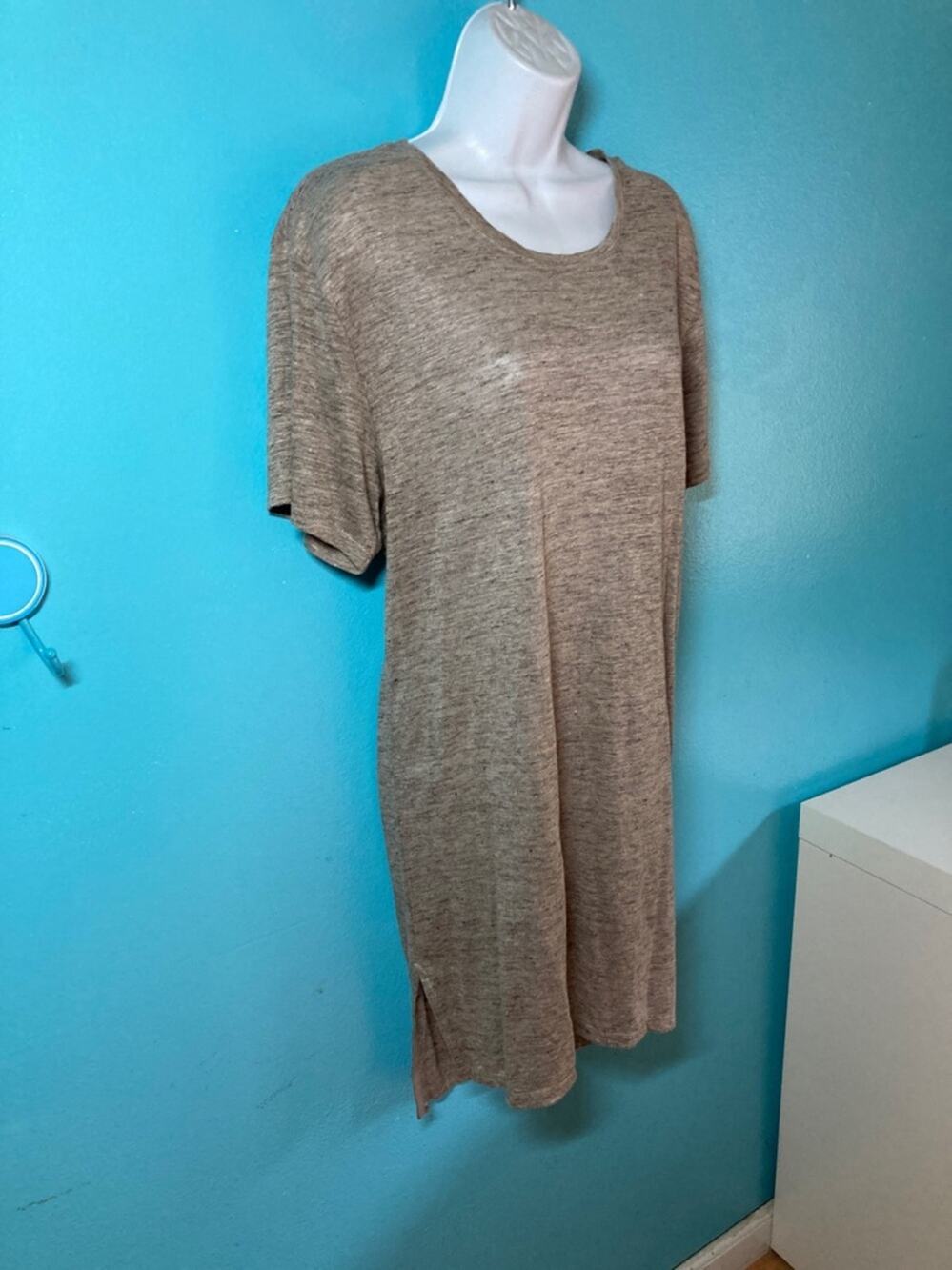 Reign + Storm Womens Size M 100% Linen Pullover Mini T-Shirt Dress